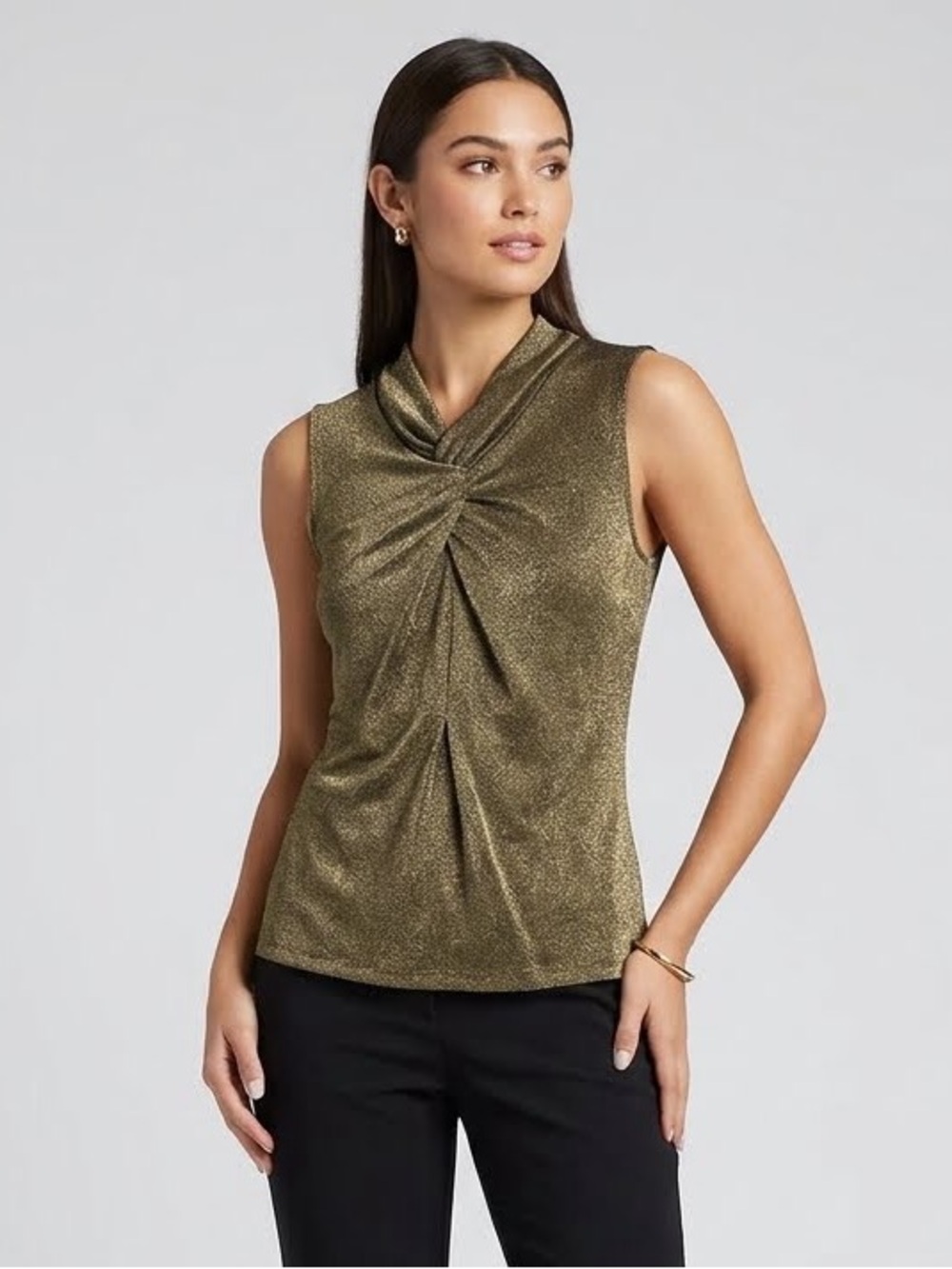 NWT Trina Turk Gold Coney Island Twist Front Top S